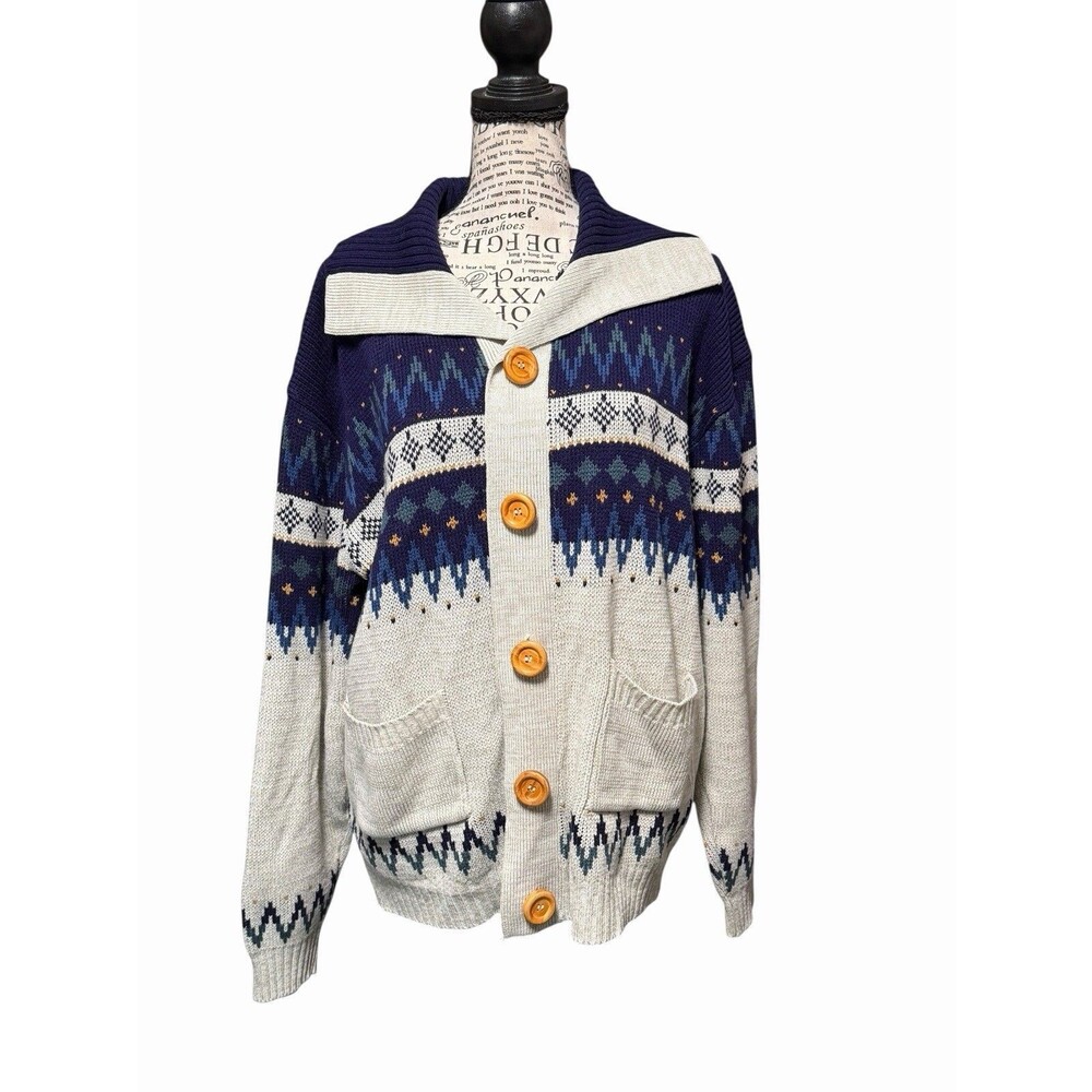 Unisex Cardigan Sweater Thermal Knitwear Soft With Pockets Retro Ski Snow Lounge